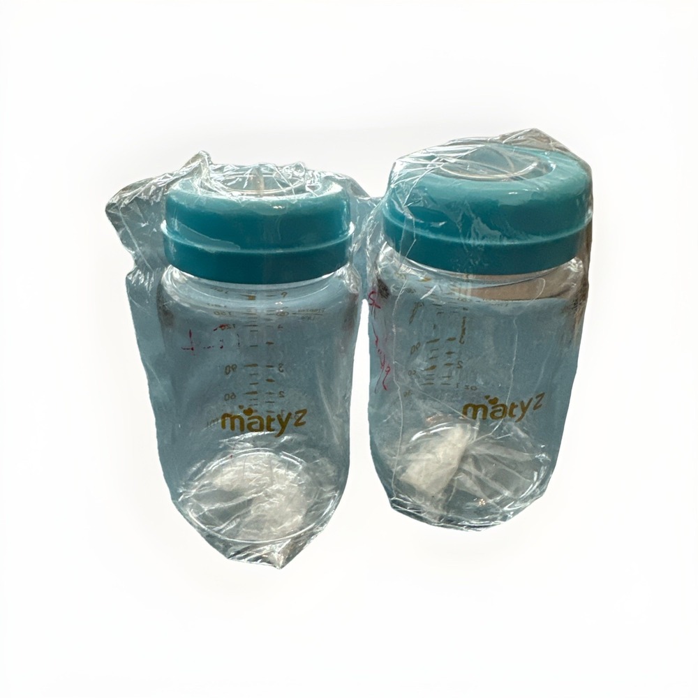 MATYZ Glass Bottle Breastmilk Storage ~ 8 ounces~Wide mouth blue cap~ Set of 2